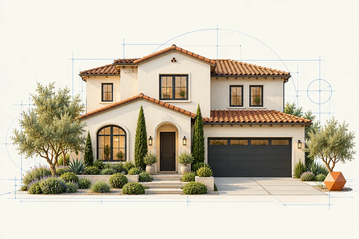Architectural illustration of a contemporary home, representing in-home tutoring